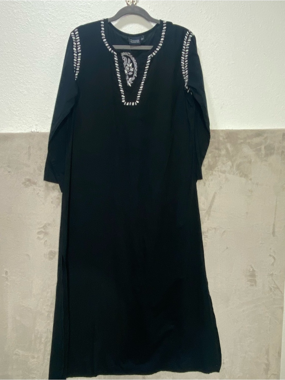 Madison Mathews Maxi Dress Navy blue White embroidery 100% cotton